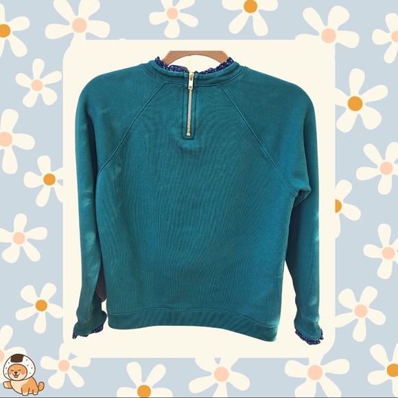 JCrew Forest Green Sweatshirt/Sweater with Ruffle Neck and Sleeves - Picture 4 of 10